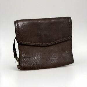 Fossil Brown Trifold Leather Wallet with Logo, Zipper, Credit Card Slots ID Slot